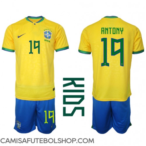 Camisa de time de futebol Brasil Antony #19 Replicas 1º Equipamento Infantil Mundo 2022 Manga Curta (+ Calças curtas)